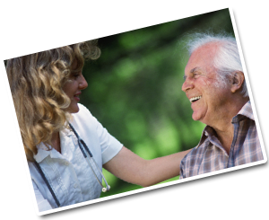 caring giver talking to  senior